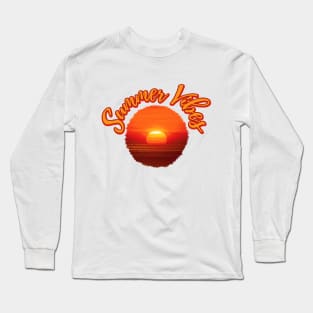 Retro Tropical Sunset Background Summer Vibes Long Sleeve T-Shirt